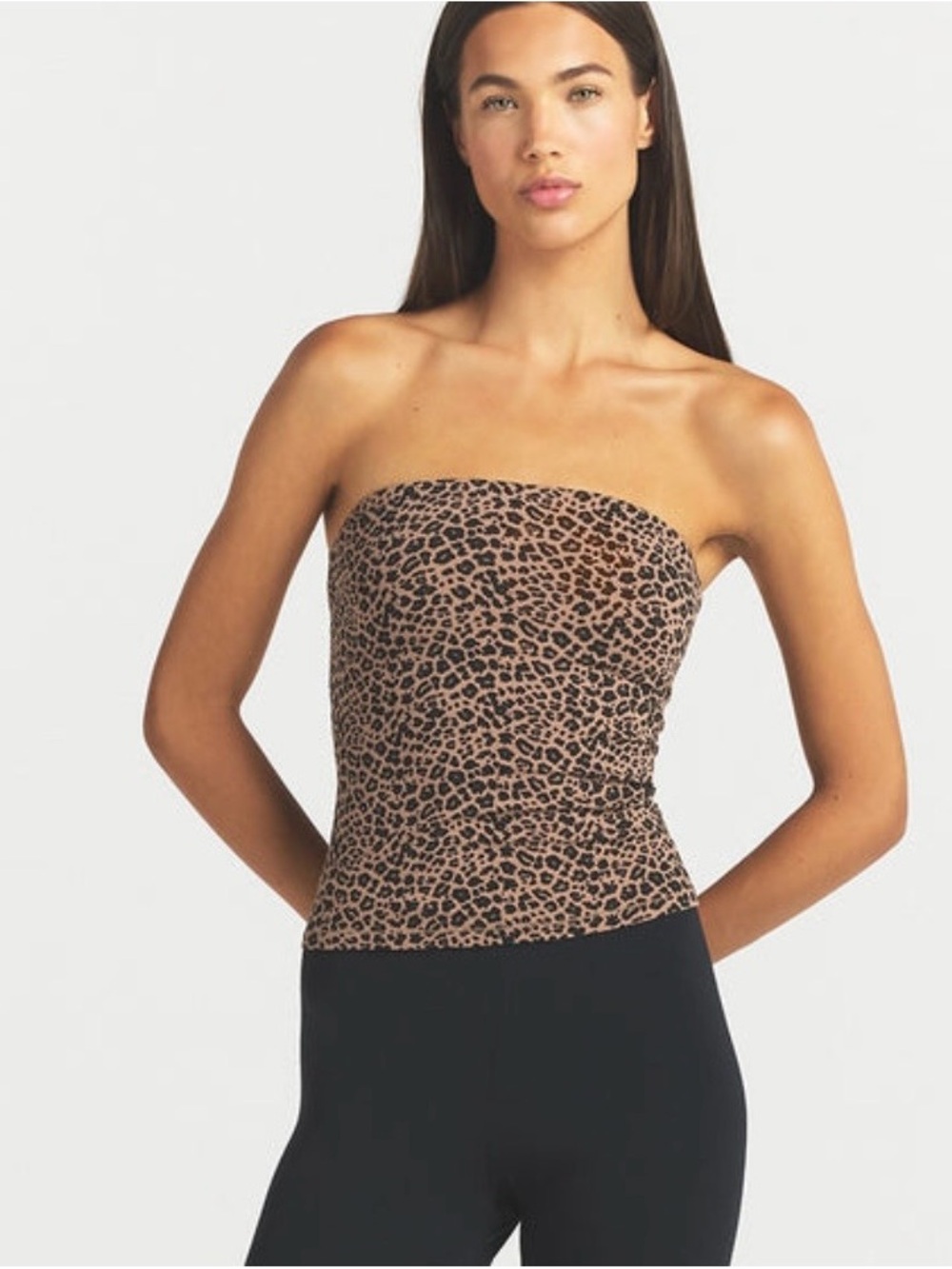 NWT- SKIMS - Cotton Jersey Tube Top - Sienna Natural Leopard - XS